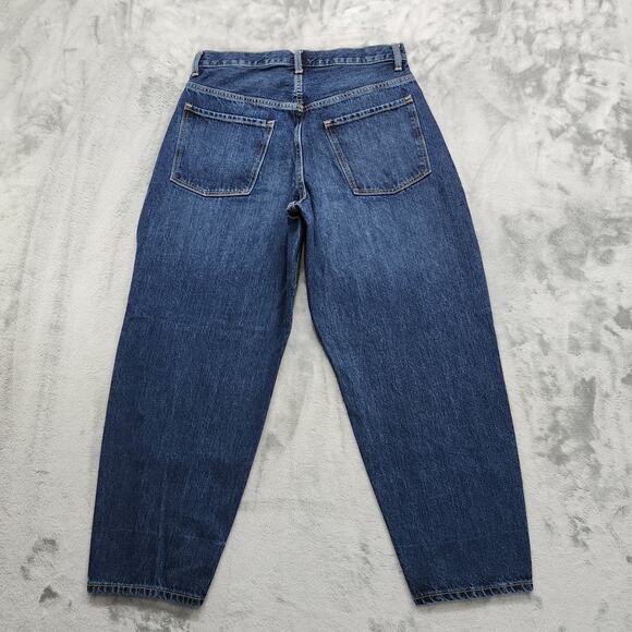 Old Navy Jeans Womens 12 Blue Dark Wash Extra High-Rise Balloon Distressed Ankle - Picture 4 of 12